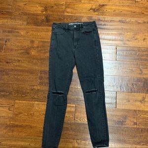 AMERICAN EAGLE Black Ripped High Rise Jeggings